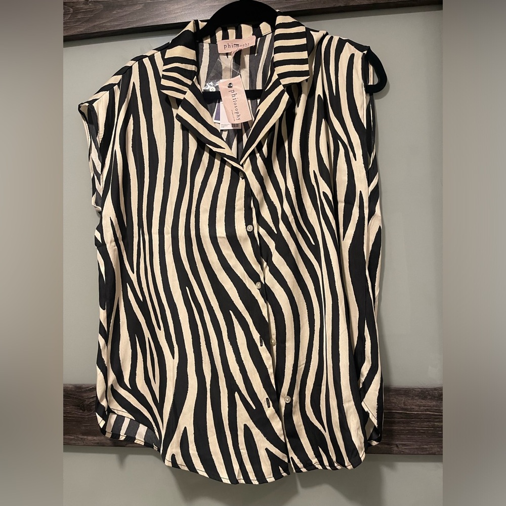 Philosophy Black and Cream Striped Blouse